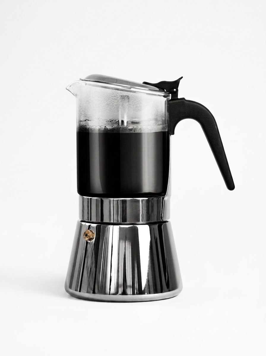 VeoHome Cafetera italiana de cristal y acero 6 tazas