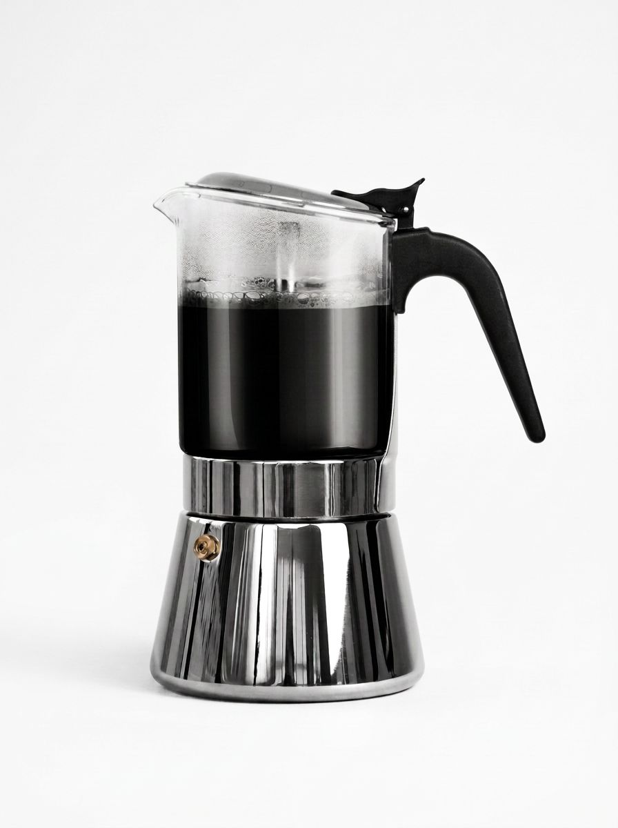 VeoHome Cafetera italiana de cristal y acero 6 tazas
